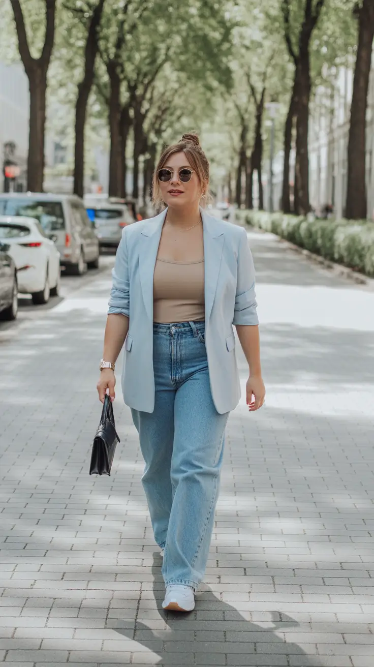 midsize spring outfits 2026 Soft Blazer Chic for Easy City Days