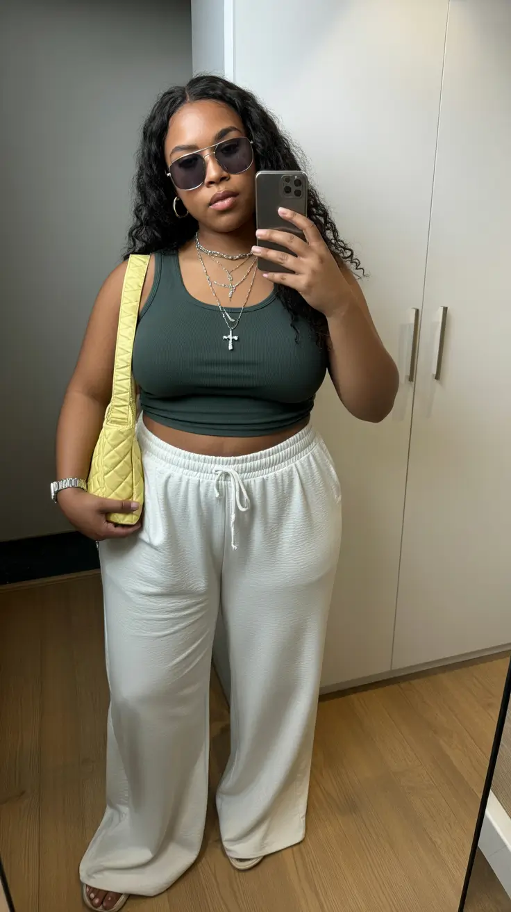 midsize spring outfits 2026 Streetwear Neutrals With Soft Lounge Shapes