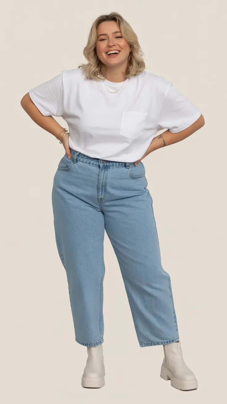 midsize spring outfits 2026 Classic White Tee and Denim Elevated