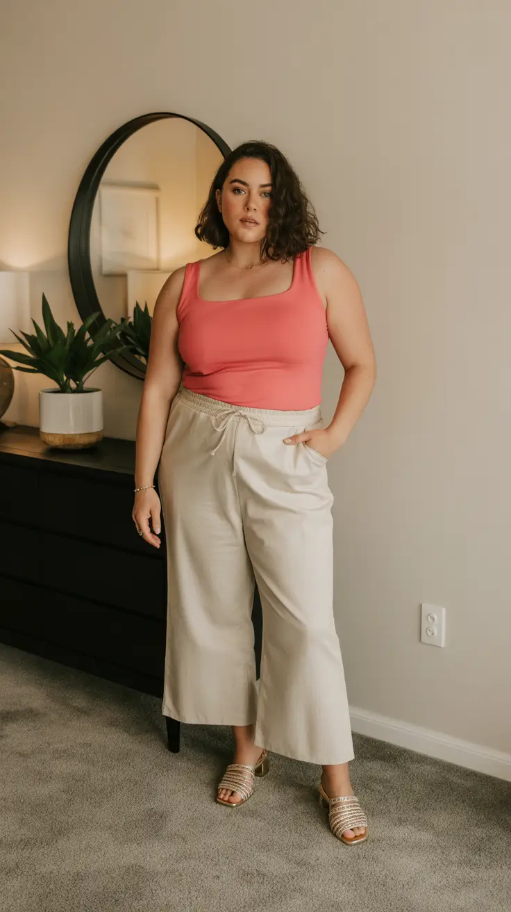 midsize spring outfits 2026 Warm Neutrals With a Pop of Spring Coral