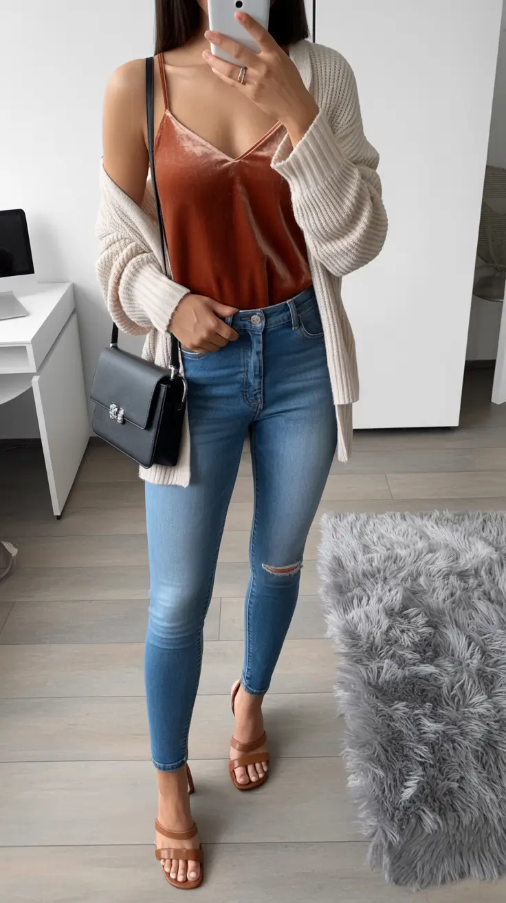 spring jeans outfits Soft Neutrals with a Touch of Shine