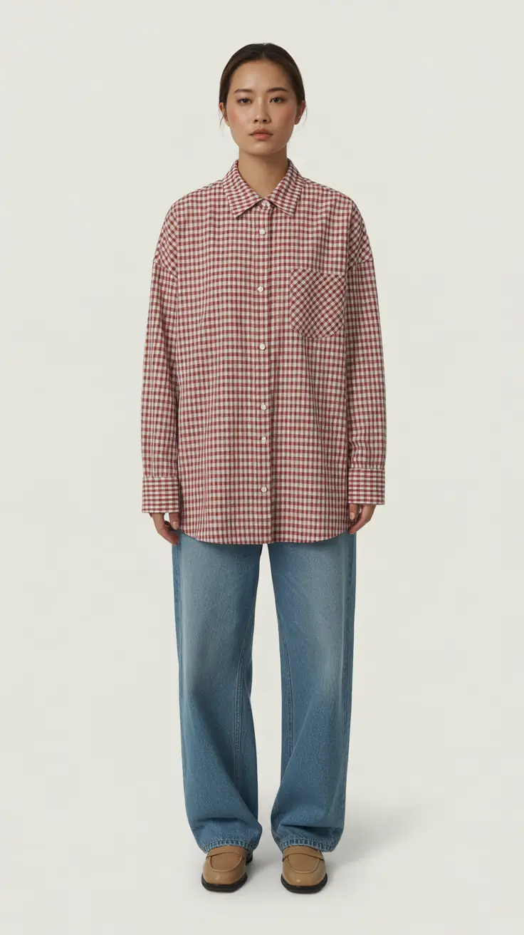 spring jeans outfits Oversized Gingham and Soft Blue Denim