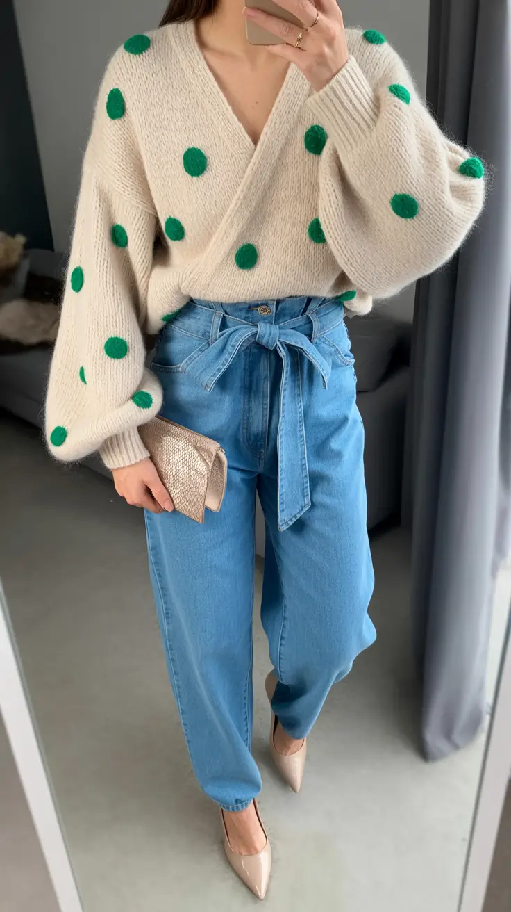 spring jeans outfits Playful Knit and High-Waist Denim Tie