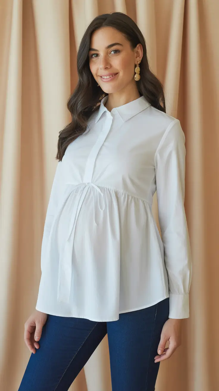 chic spring outfit for pregnant women 2026 Crisp White Structure with Soft Spring Lines