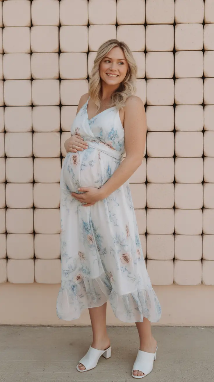 chic spring outfit for pregnant women 2026 Light Floral Elegance for Breezy Spring Moments
