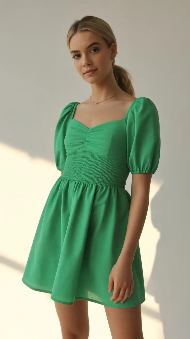 chic spring outfits 2026 trends Fresh Green Minidress for a Playful Spring 2026 Glow
