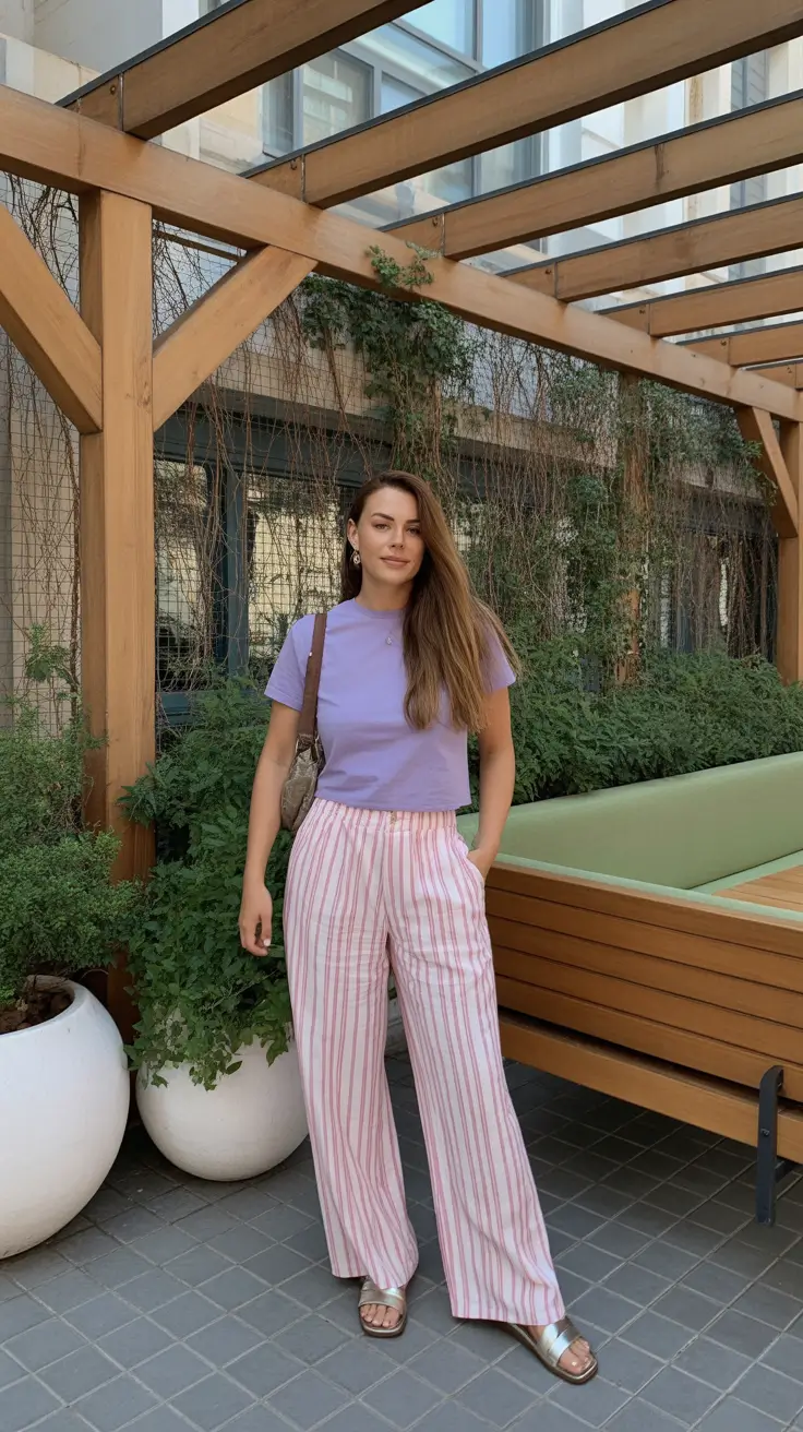 spring mom outfits 2026 Soft Stripes and Lavender for Breezy Spring Days