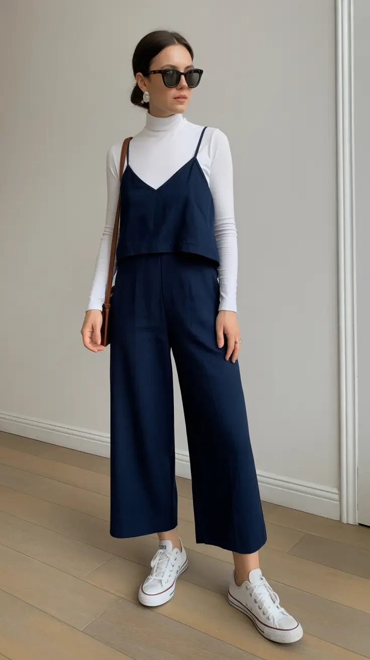 spring mom outfits 2026 Minimalist Navy Layers With Sporty Confidence