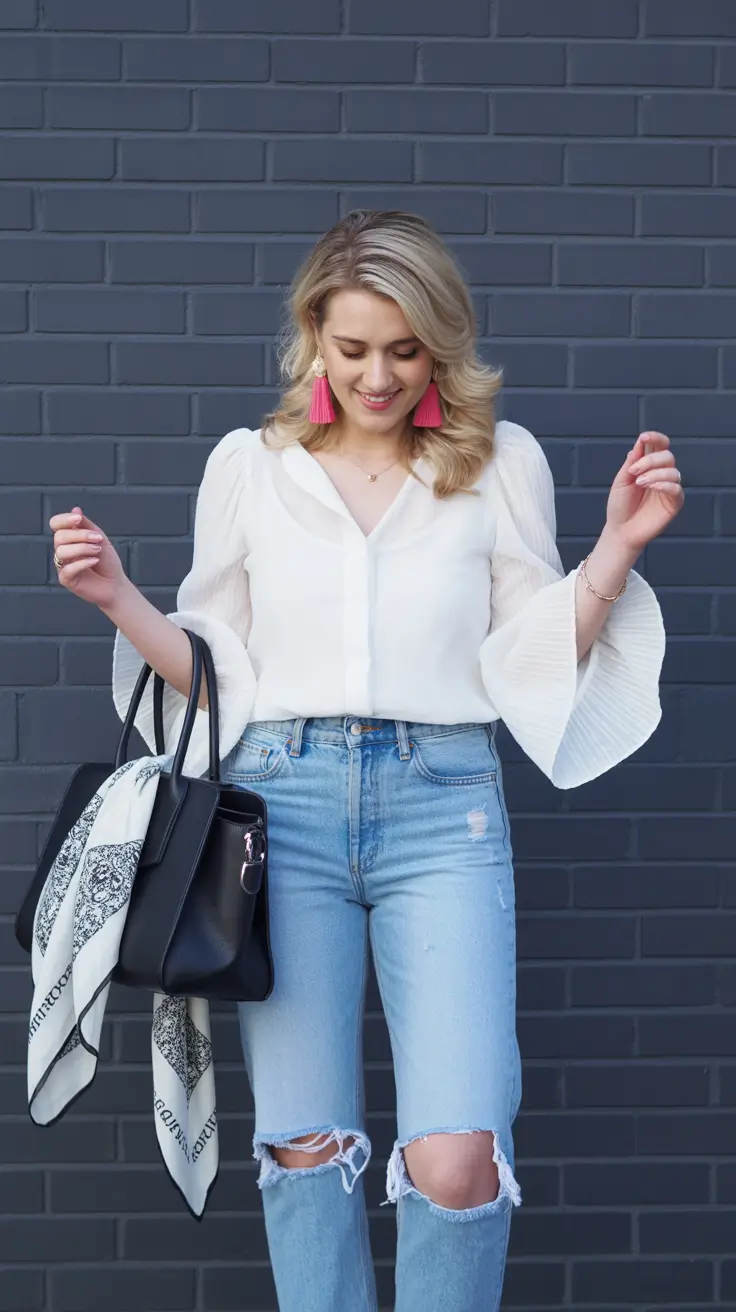 spring mom outfits 2026 Crisp White Drama With Classic Denim