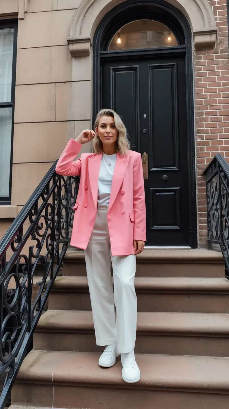 spring mom outfits 2026 Pink Blazer Polish for Classy Spring Energy