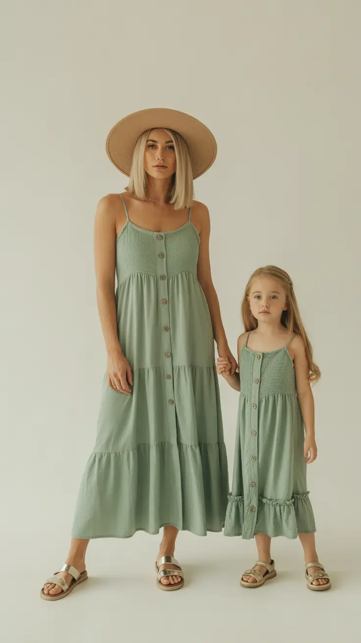 spring mom outfits 2026 Mint Green Mother-Daughter Moment