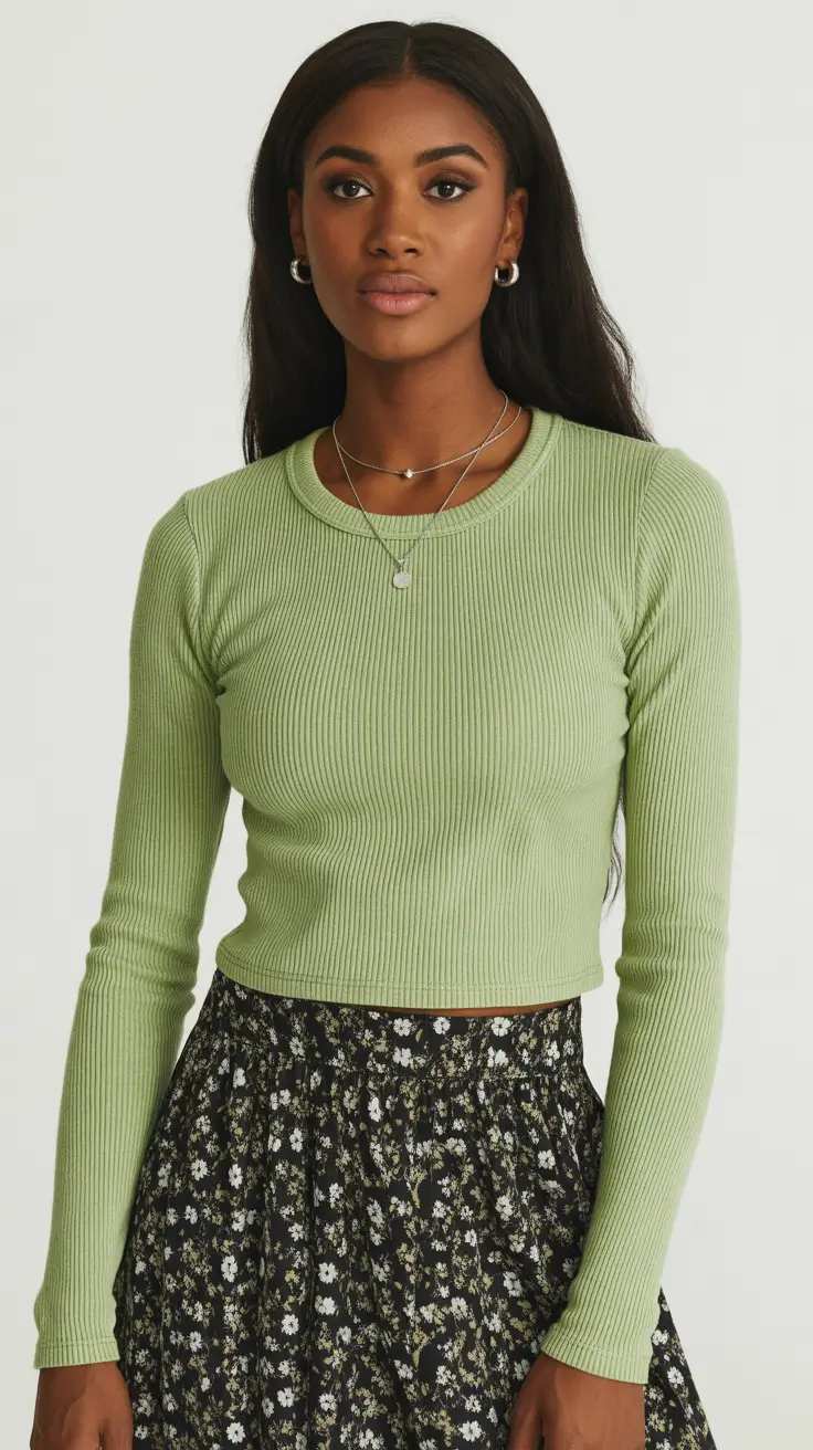 spring-outfits-women-over-40-2026 Light Green Layers With Subtle Spring Energy