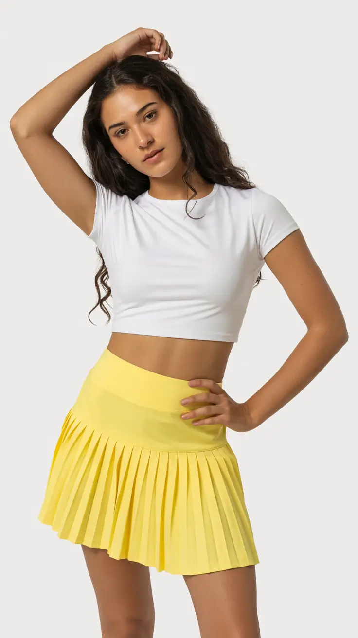 best tennis skirt spring outfits 2026 Sunny Minimalism in Lemon Yellow