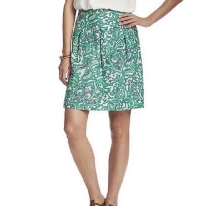 skirt Ann Taylor Loft Women's Turquoise Linen Blend Paisley Pleated Print eBay - duchyrose $15.99