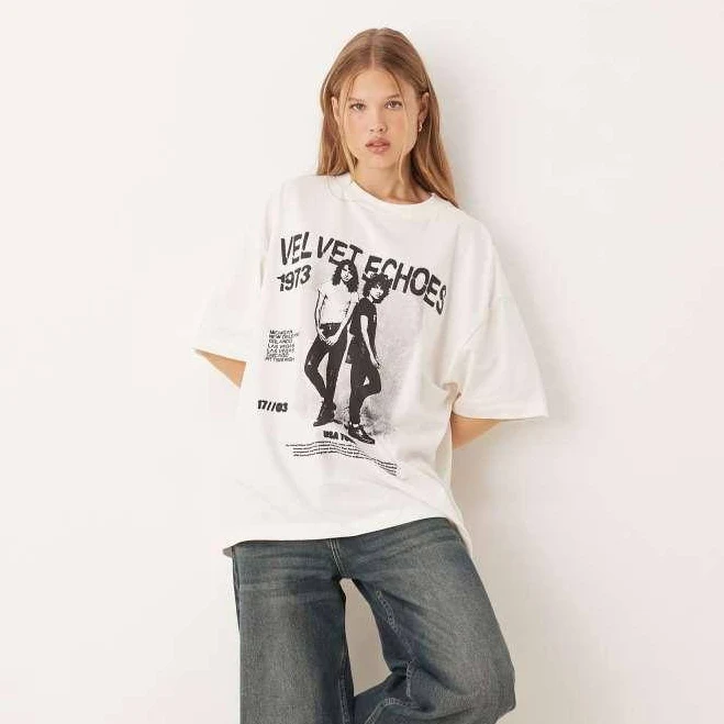 top ASOS ASOS DESIGN oversized t-shirt with vintage band graphic in cream - CREAM - S - UK 8-10 BeyondStyle $18.89
