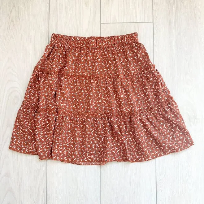 skirt Burnt Orange Ruffle Tiered Floral Mini Skirt Small eBay - dach1048 $14.99