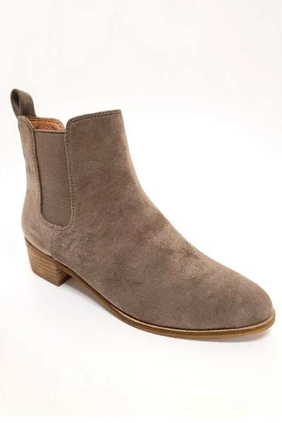 shoes Faux Suede Chelsea Ankle Booties with Low Wooden Heel Fashionjunkee.com $9