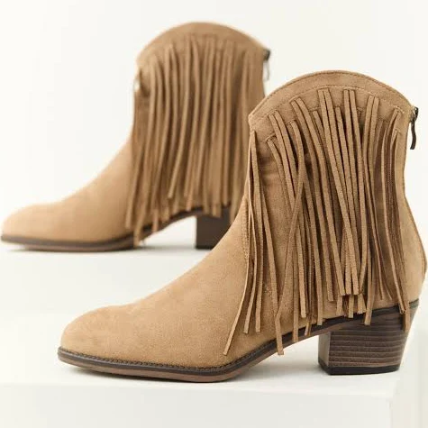 shoes Faux Suede Fringe Heeled Booties Lime Lush $32.95