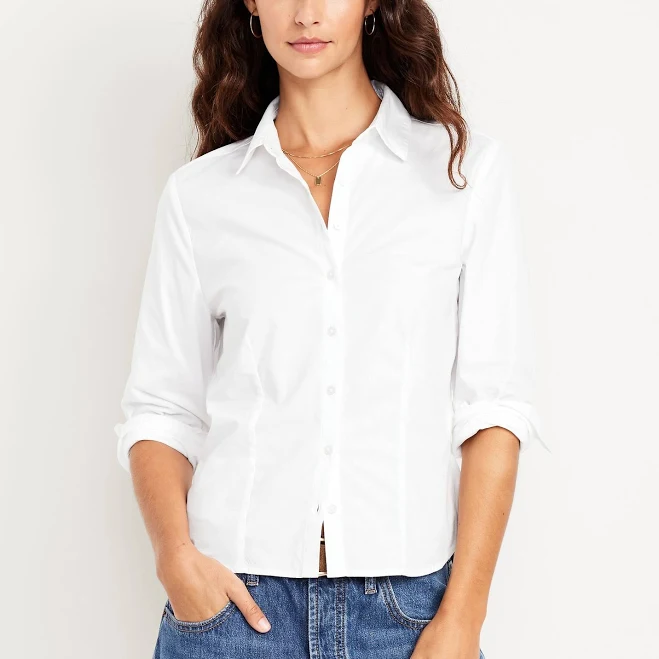 top Old Navy Women's Slim Button-Down Shirt Old Navy $17.49