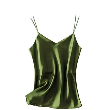 top V-Neck Sleeveless Satin Silk Tank Tops Walmart - safuny $9.37