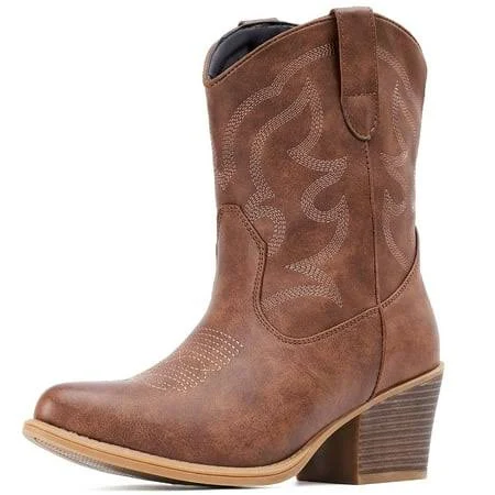 shoes Women's Mid Calf Western Suede Boots Walmart - Mikesi $37.99